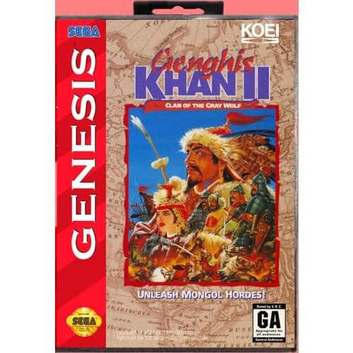 Genghis khan 2 16 Bit MD Game card with Retail Box For Sega Genesis & Mega Drive