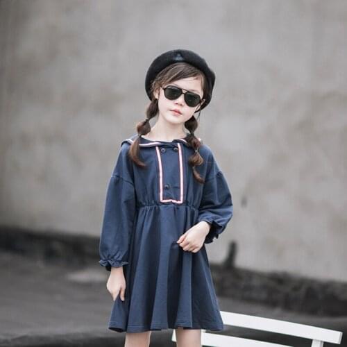 Girls Cotton Dress Autumn 2020 New Children Clothes Teenage Girls College Style Long-Sleeved Dresses Kids Casual Dress, #8997