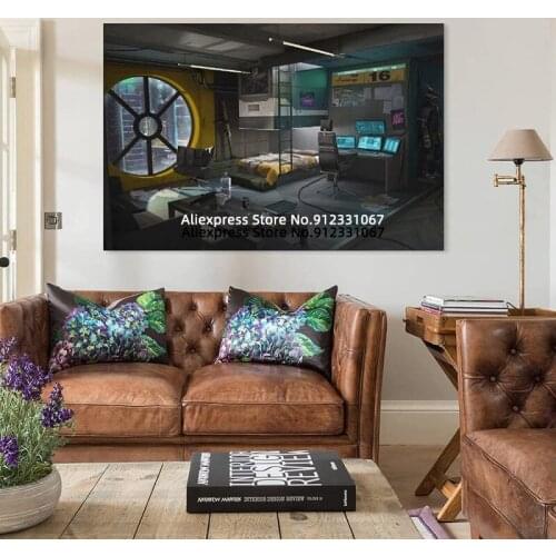 Canvas Paintings Sci-fi Movie Bedroom Bed And Computer Desk Circle Window Poster Decorative Canvas Wall Art Living Room Posters