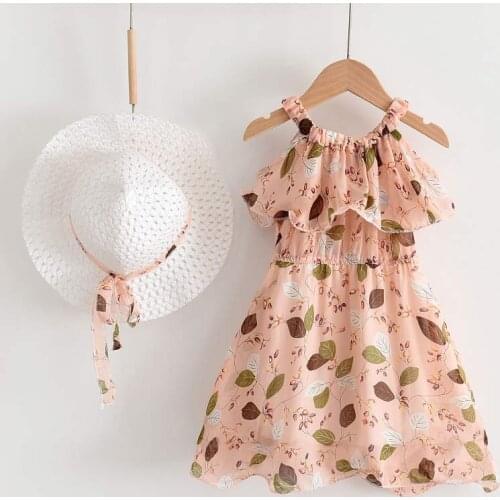 Keelorn Girls Princess Dresses Bohemia Style Kids Floral Layered Vestidos With Hat Summer Children Sling Beach Clothing