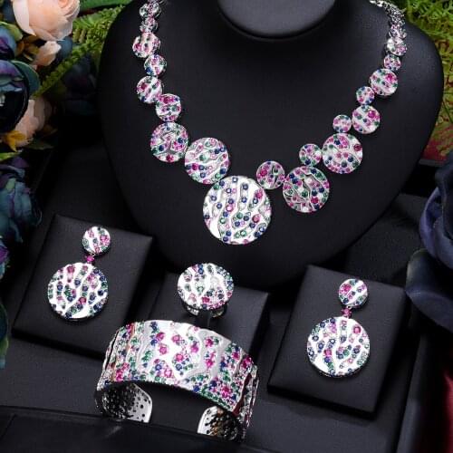 KellyBola High Quality Luxury 4PCS Round Necklace Earring Bangle Ring for women Wedding Indian Bridal Jewelry Sets Gift