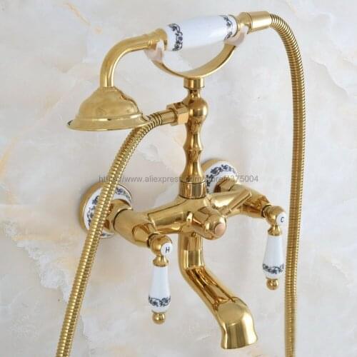 Gold Color Brass Bathroom Bathtub Mixer Faucet Telephone Style With Brass Handshower Bath & Shower Faucets Nna860