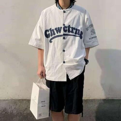 Summer American Letter Embroidery Street Baseball Collar Women Shirts Men Black Top Sports Loose Shirt Blouses Baseball Jacket