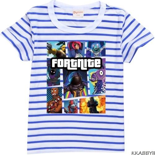 Fortnites Summer Middle School Childrens Short Sleeve Striped T-Shirt Childrens Striped Jacket