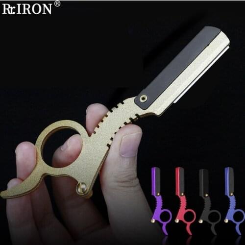 RIRON Senior Multi-Function Straight Edge Barber Razor Holder Trimming Blades Thumb Rakes For Shaving Man Shaving Tools