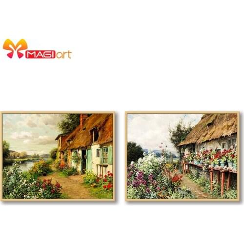 Cross stitch kits Embroidery needlework sets 11CT water soluble Canvas Patterns 14C Full Landscape Old house -NCMS143