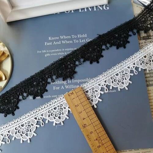 7CM Wide New black Embroidery flower lace fabric trim ribbon DIY sewing bridal applique collar dubai guipure dress wedding decor