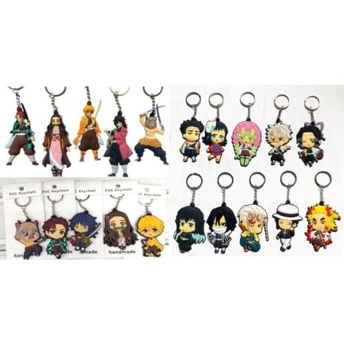 New 30 pcs Anime Kimetsu no Yaiba Double sided Keychains Bag Pendant For Best Gift T-38