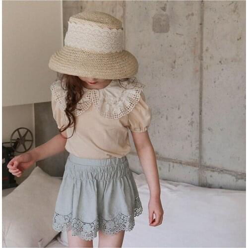 2021 new summer all-match ladies princess short-sleeved shirt Korean childrens clothing lace collar ladies T-shirt factory dire
