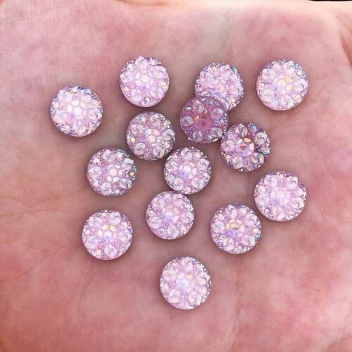 New 50pcs 10mm Resin Round 3D Flower Flatback Rhinestone Wedding Buttons DIY R433