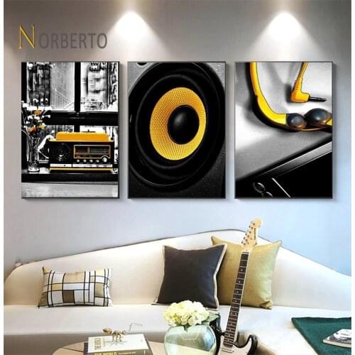 Retro Vintage Canvas Painting Poster Black and White Pictures Factory Wholesale Music Disk Earphones for Home Rooms Wall Decorat