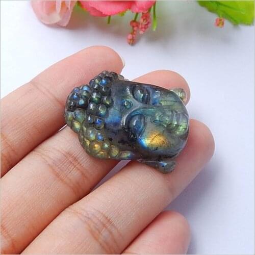 Carved Buddha Head Gemstone Cabochon 31x24x9mm 8.7g Natural Stone Flashy Labradorite Cabochon Accessories