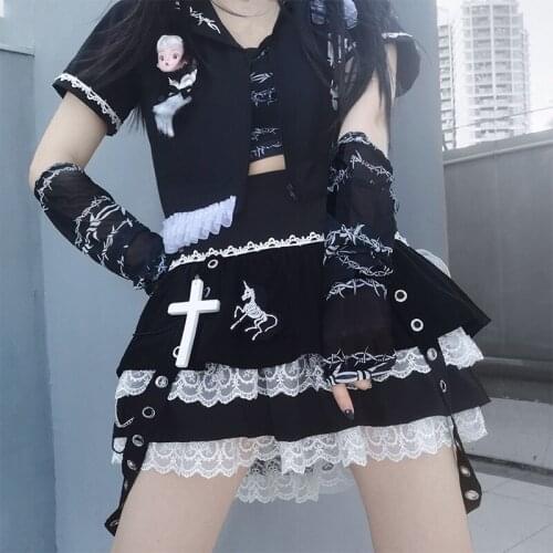 Ruibbit Japanese Harajuku Hot Girl Cute Black White High Waist Y2k Skirts Sweet Lolita Cake Mini Skirt Cosplay Costume Skirts JK