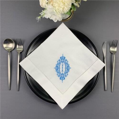 Napkins Monogrammed Dinner Napkins White linen Hemstitch Table Napkins 20"x20"Ladder Embroidered Initial I Tea Napkins
