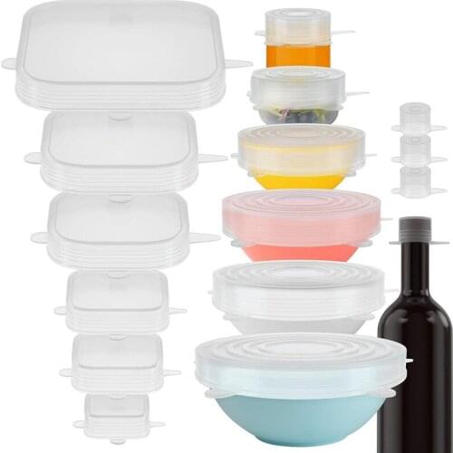 Silicone Stretch Lids 16 Airtight Magic Stretchy Lids for Food Storage and Fresh Keeping, Reusable Food Covers Huggers