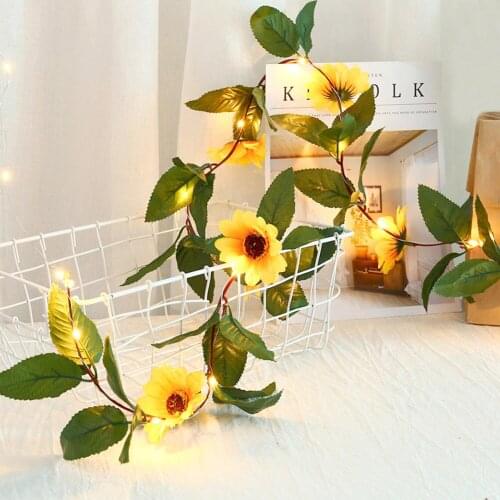 LED Green Vine Sunflower String Lights Fairy Garland Lamps Feastival Decor