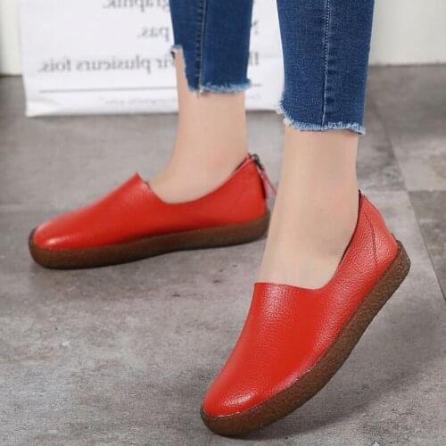 New Women Flats Genuine Leather Shoes Woman Casual Loafers Comfortable Flats Female Shoes Slip-On Round Toe Woman Tenis Feminino