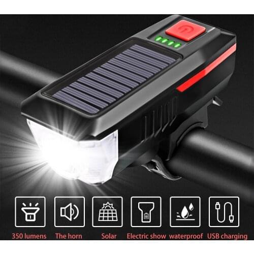 Bicycle Front Light Bike Light With Horn Solar USB Charging 3 Modes T6 LED Flashlight Bicycle Accessories Night Riding Headlight