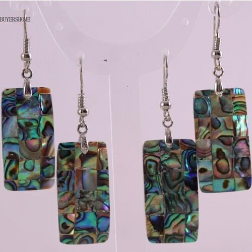Rectangle Bead Handmade Jewelry For Women Natural Blue New Zealand Abalone Shell Earrings 1Pair U171