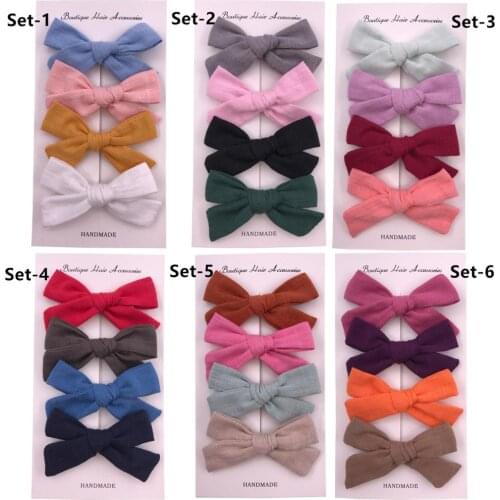 4 pcs/lot, 3 inch Cotton Linen Schoolgirl Bow hair clips or nylon headband, Floral Handtied Bow Alligator Clip, Baby shower gift