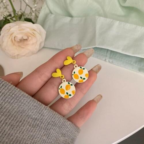 Yellow Color Lemon Love Drip Glaze Earrings 2021 New Ear Stud Fashion Ins Girl Fashion Ear Stud