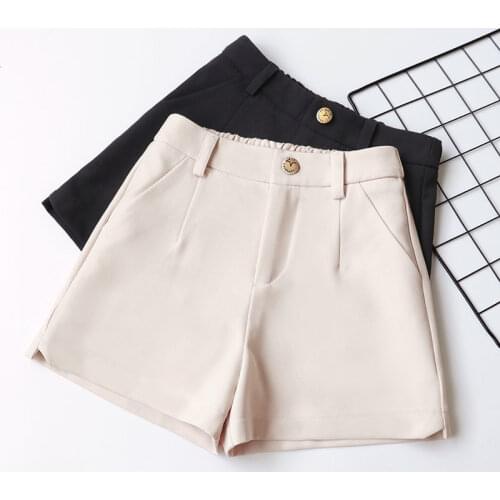Korea Style Women High Waist Vintage Office Shorts Casual Fashion Harajuku Solid Color Fold Wide Legs All-Match Suit Shorts