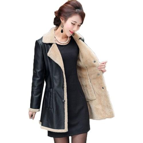 Women Faux Leather Lambs Wool Coat Female Long Thick Warm Shearling Coats Suede Leather Jackets Autumn Winter Female Outerwear