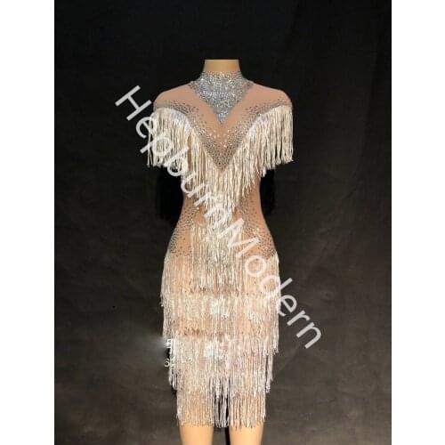 Luxurious Stones Mesh See Through Dress Women Fashion Birthday Dress Stage Female Singer Show Birthday Evening Party Dress