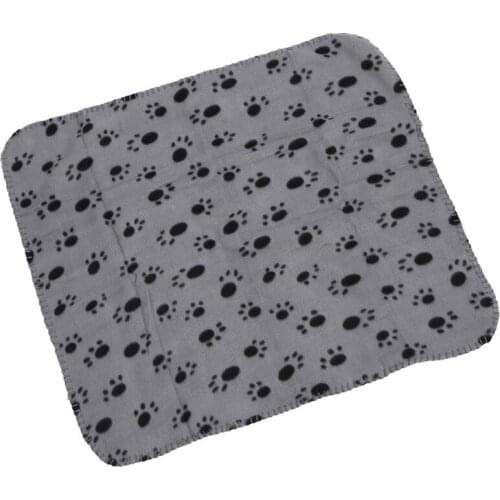 1 pc 70cm x 60cm Cute Floral Pet Sleep Warm Paw Print Dog Cat Mat Puppy Fleece Soft Blanket Beds Pet Mats Sofas (gray)