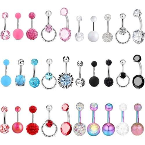 1pc Sexy Stainless Steel Belly Button Rings Set Zircon Soft Ceramic Umbilical Nail Belly Piercing Jewelry Ombligo Female