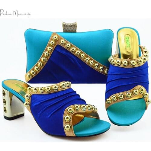 2020 Fashion African Design High Heels Shoes and Bag To Match Italian Shoes and Bag Set in Blue Ladies Party shoes and Bag