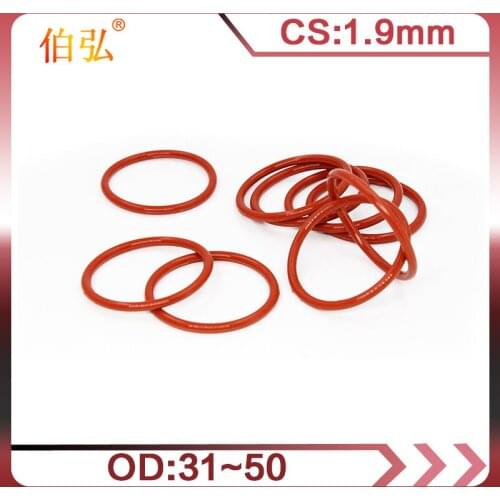 5PCS/lot Red Silicon O-Ring Silicone/VMQ 1.9mm Thickness OD31/32/33/34/35/36/38/40/42/45/46/50mm Rubber O Ring Seal Gasket