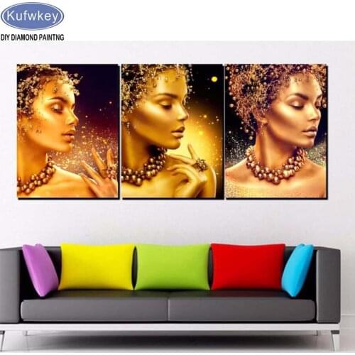 3 Pieces Diamond Embroidery Full Square 5D DIY Diamond Painting girl,Wall Picture,Cross Stitch kits,Mosaic,new year decoration