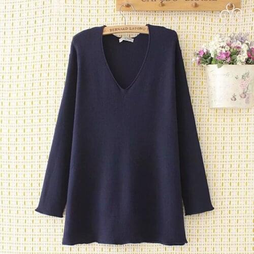 Plus size V neck navy loose women A line pullovers sweaters 2021 new winter casual ladies knitted sweater female tops