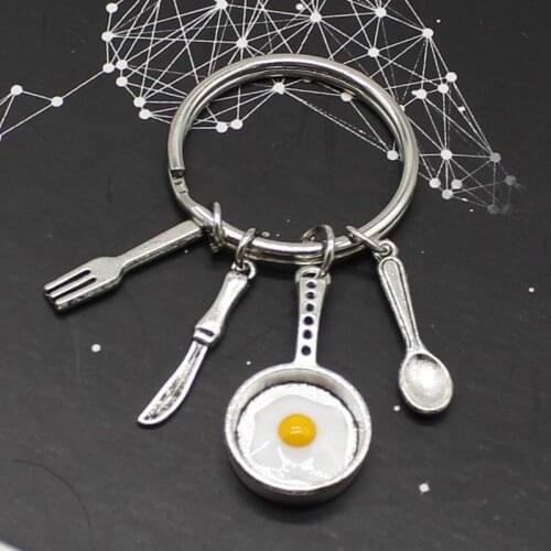 Keychain Chef Gift Chef Keychain Omelette Keychain Frying Pan Cutlery Kitchen Keychain Gift