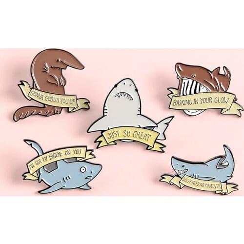 Ocean Sea Animal Whale Shark Brooch Encourage Slogan "Just So Great" "Don't Need No Makeover" Enamel Pin Jewelry For Women