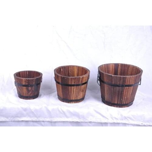 Vintage Style Charred Wood Barrel Flower Pot Planting Flower Pots Wooden Flower Pots Home Decor 30pcs = 10pcs Per Lot
