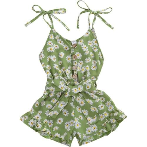 Summer Baby Romper Floral Print V-Neck Sleeveless casual Jumpsuit for Girls Green Pink Blue Yellow Black