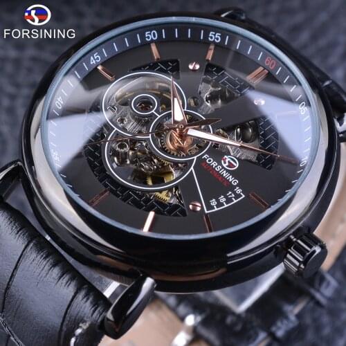 Forsining 2017 Transparent Case Self Winding Skeleton Luxury Design Mens Watch Top Brand Luxury Automatic Black Military Watches
