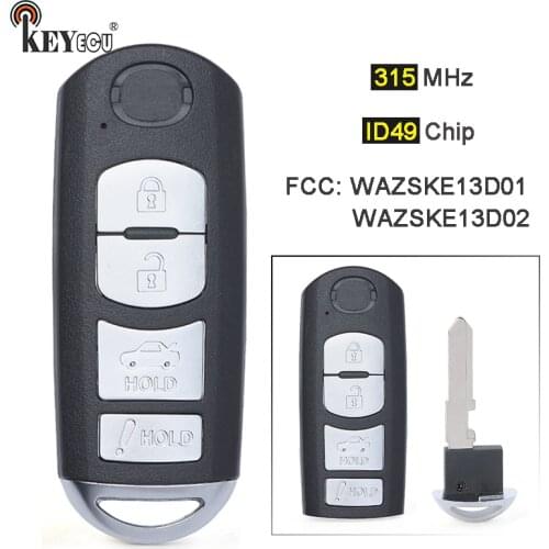 KEYECU FSK 315MHz ID49 Chip WAZSKE13D01 WAZSKE13D02 Replacement 4 Button Smart Remote Key Fob for Mazda 3 6 MX-5 Miata 2013-2019