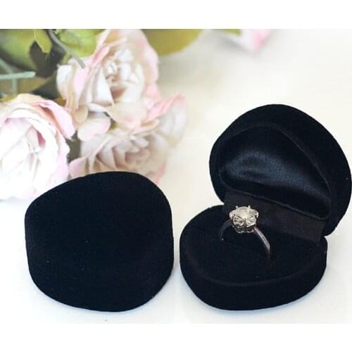 48pcs/lot Romantic Wedding Ring Box Black Velvet Heart Shape Ring Box Jewelry Packaging Display Ring & Gift Box Free Shipping