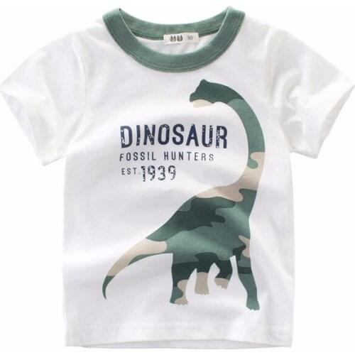 Boys Summer Cotton T-Shirt 2019 Fashion Kids Cartoon Animal Dinosaur Short Sleeve Shirt for Boy Girl 2-8Y Children Top Clothes