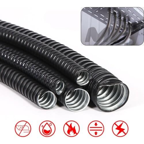 1M Plastic coated metal hose Flame retardant threaded corrugated Tube wire harness casing for Cable line protecter Pipe Sleeve