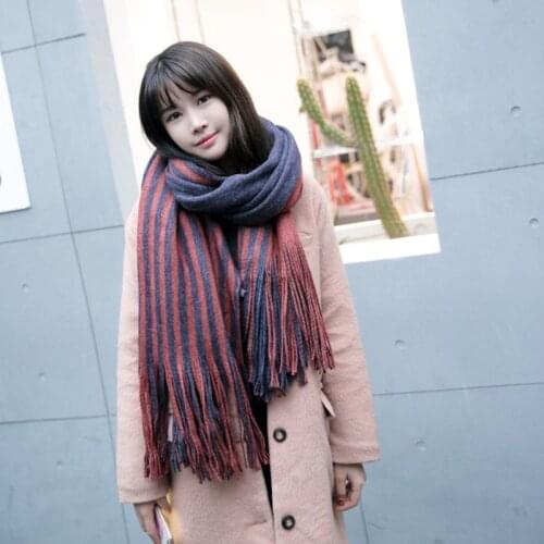 Mingjiebihuo New fashion students fight color striped scarf women winter thick shawl long section wild warm collar girls