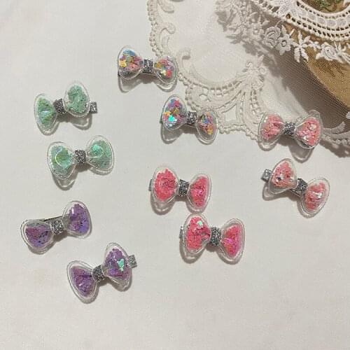 Miss cute 2pcs / Set Girls' scallion powder Sequin bow hairpin baby headdress Sequin filling hairpin