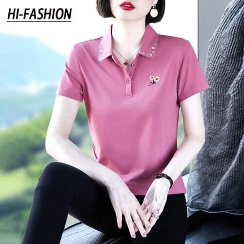 HI-FASHION High Quality 2021 Fashion Brand Womens Polos Shirts Za Cotton Casual Short Sleeve Ladies Polos Shirt Slim Female Tops