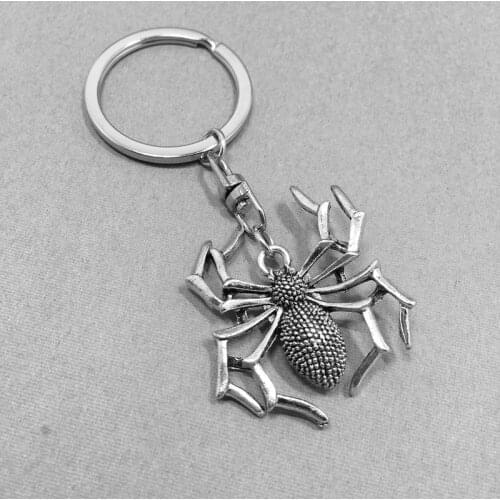 Fashion Jewelry Mini Spider Key Ring Jewelry Antique Silver Color Plated Halloween Spider Halloween Keychain Handmade
