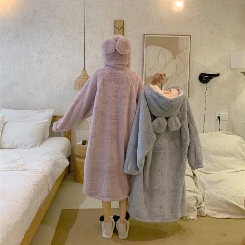 Nightgown Wmen Autumn And Winter Korean Cute Thick Coral Velvet Robe Plus Size Loose Bathrobe Home Service Warm Robe New