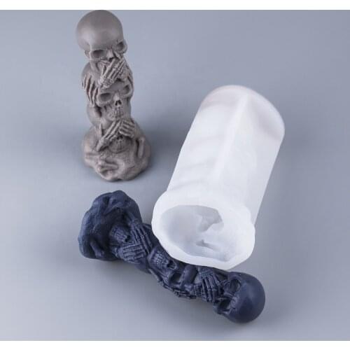 New style 3 hole skull candle silicone mold DIY Halloween funny modeling chocolate ice cube mold resin skull mold making