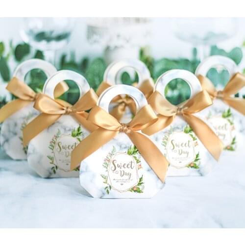 New Handbag Style Wedding Favors Paper Gift Box with Ribbon Baby Shower Birthday Party Candy Box Gift Bags with Handles